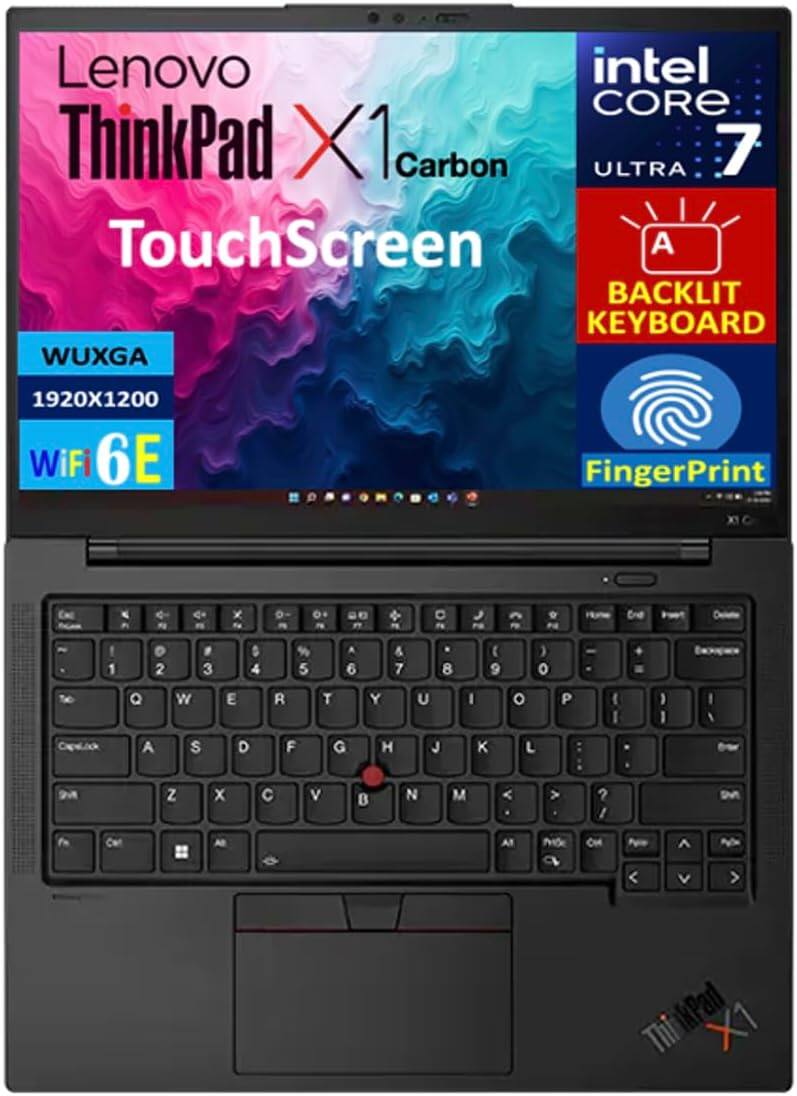 Lenovo ThinkPad X1 Carbon  
TouchScreen  
WUXGA 1920x1200  
WiFi 6E  
Intel Core 7  
Backlit Keyboard  
Fingerprint
