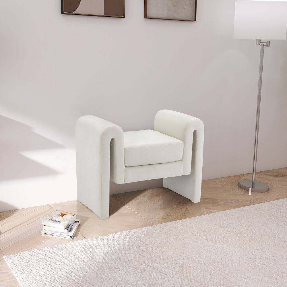 Alt View 1. Meridian Furniture - Sloan Cream Velvet Bench - Beige.