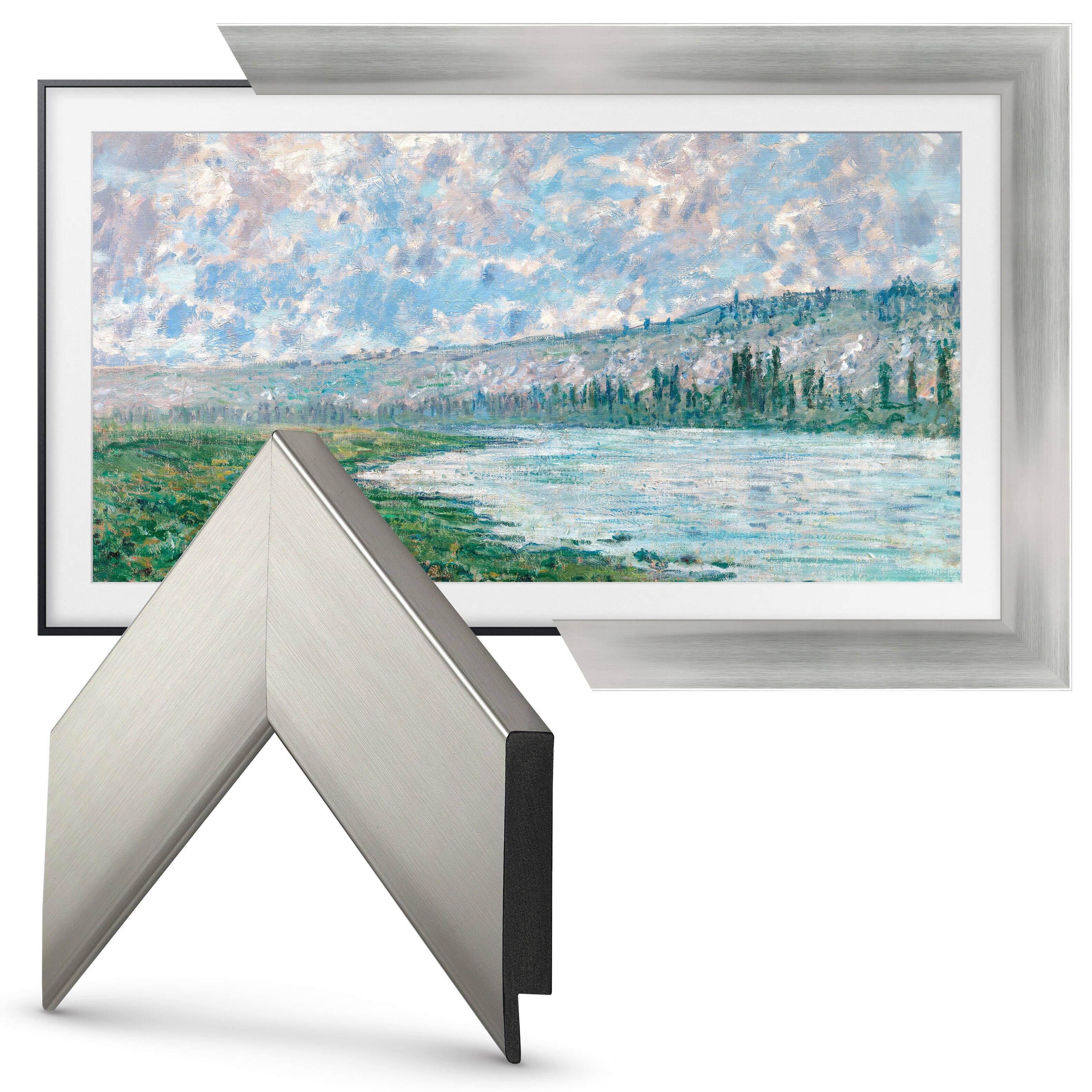 Left. Deco TV Frames - Premiere Bezel for Samsung the Frame TV - 65" - Brushed Stainless.