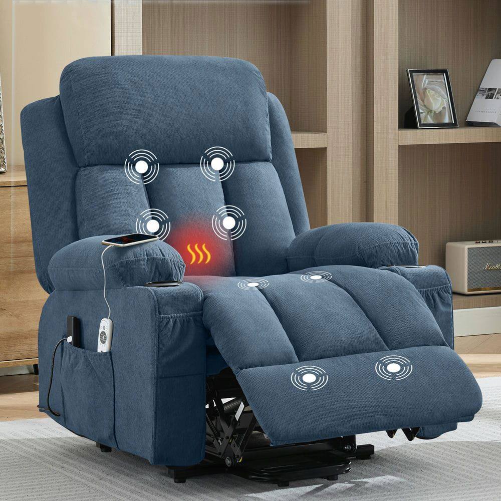 Alt View 5. Kadyn - Power Lift Recliner with Heat & Massage, Electric Fabric Recliner with Side Pocket & USB Port - Blue.