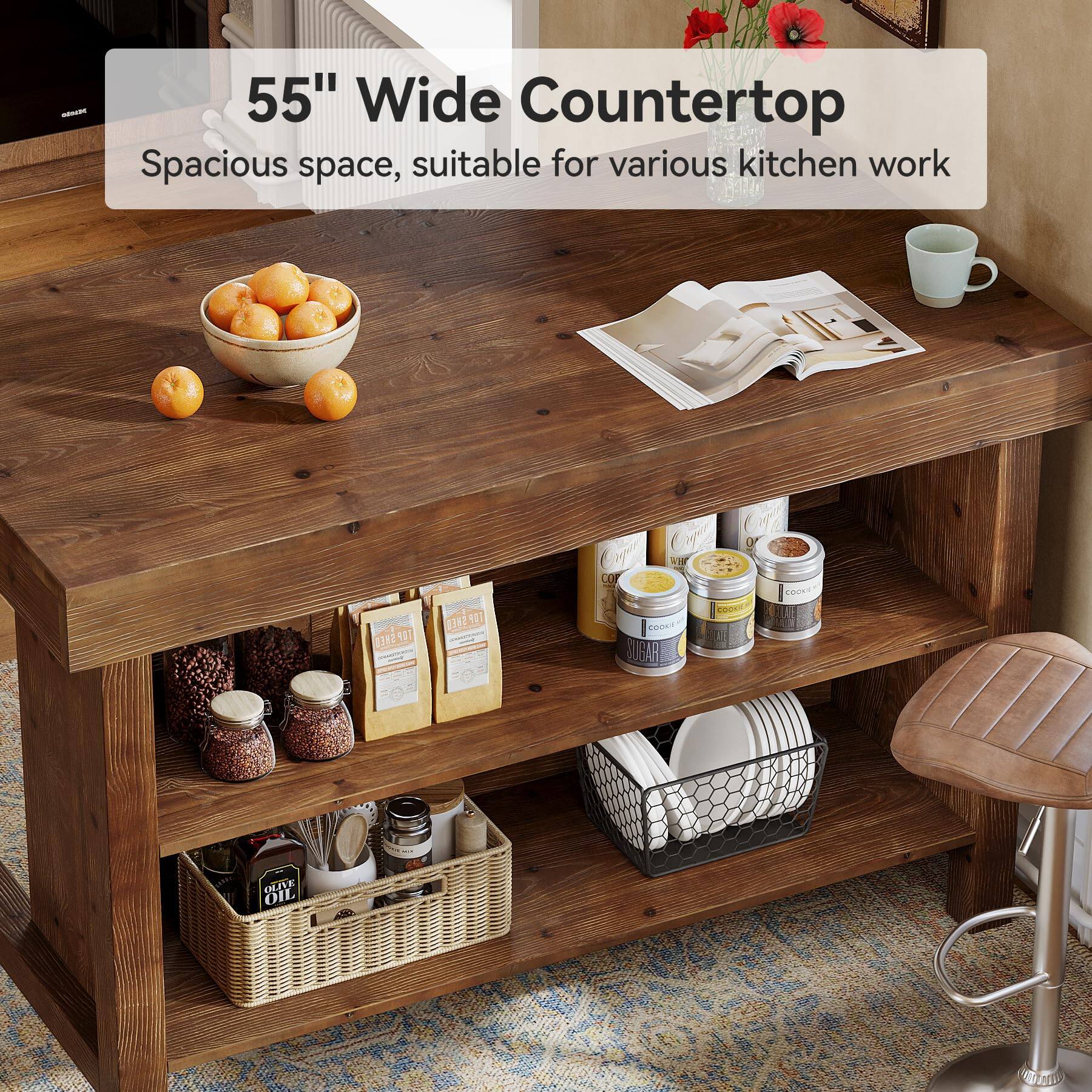 Tribesigns Kitchen Island with Storage, Solid Wood Kitchen Island Table ...
