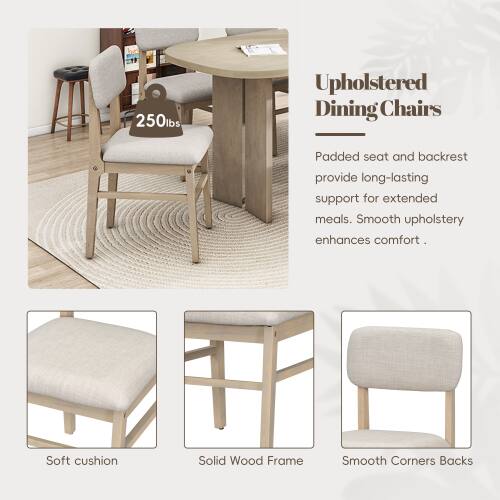 250lbs Upholstered Dining Chairs

Padded seat and backrest provide long-lasting support for extended meals. Smooth upholstery enhances comfort.

Soft cushion
Solid Wood Frame
Smooth Corners Backs