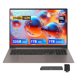 LG - Gram Max 17" 2.5K Touch Laptop,Intel Ultra 7 355,32GB RAM,1TB SSD+1TB Dock Set,Copilot+ PC,Backlit,Win 11 - Bronze