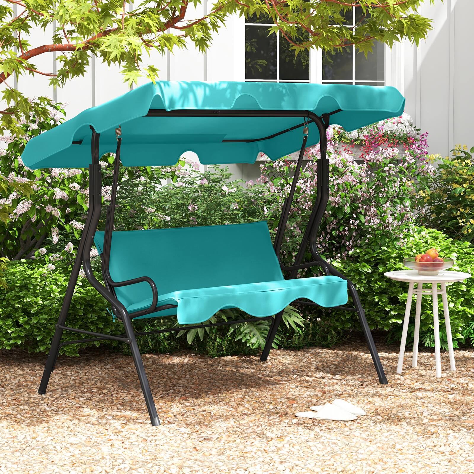 Alt View 1. Costway - Costway Patio 3 Seats Canopy Swing Glider Hammock Cushioned Backyard - Blue.