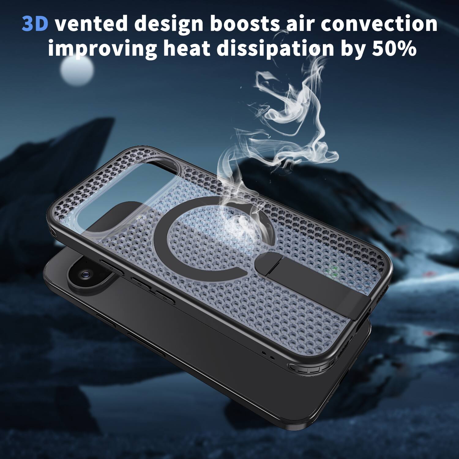 3D vented design boosts air convection improving heat dissipation by 50%