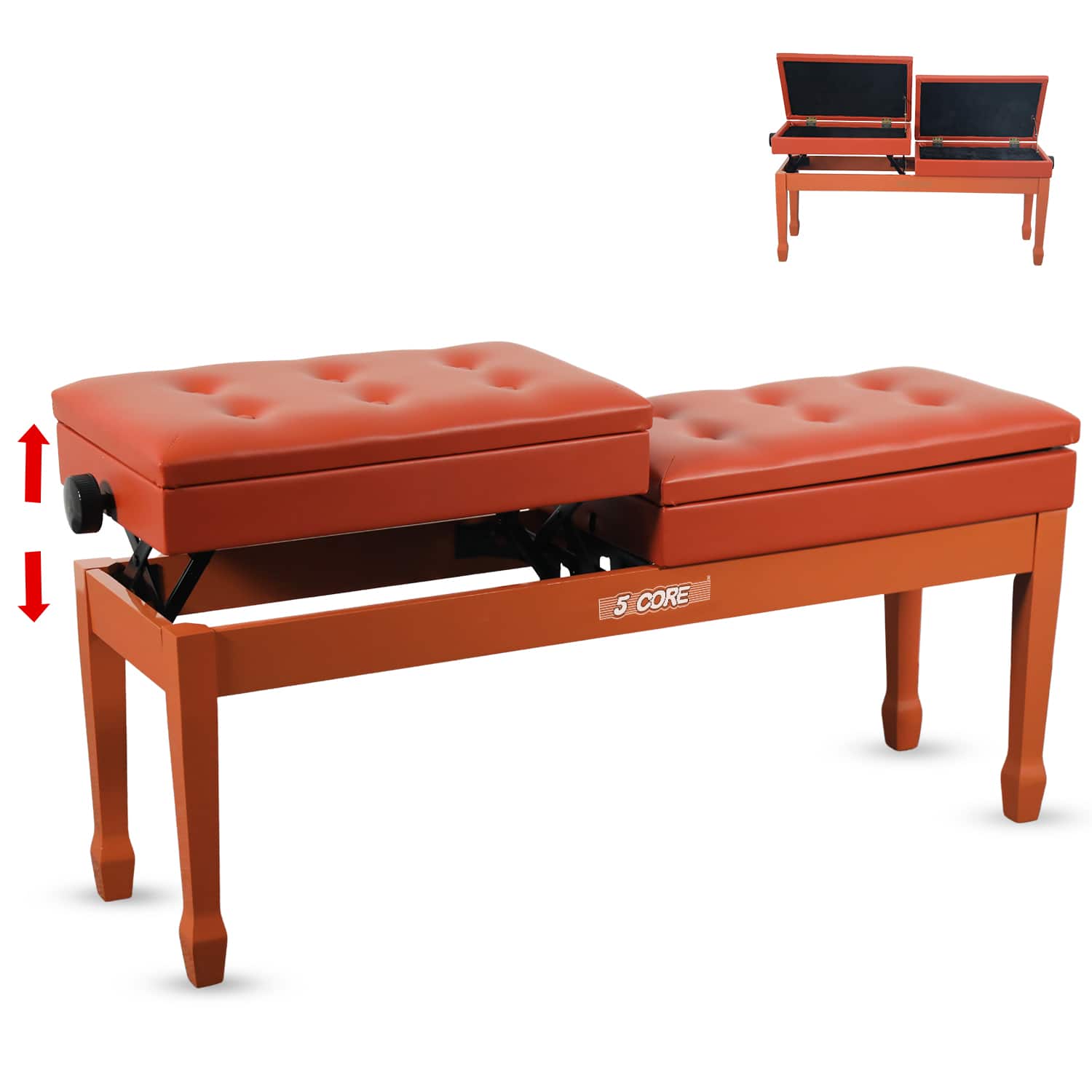 5 CORE - Duet Piano Bench 3.5 Inch Padded Cushioned Stool Wooden Heavy Duty Musician Chair w Storage