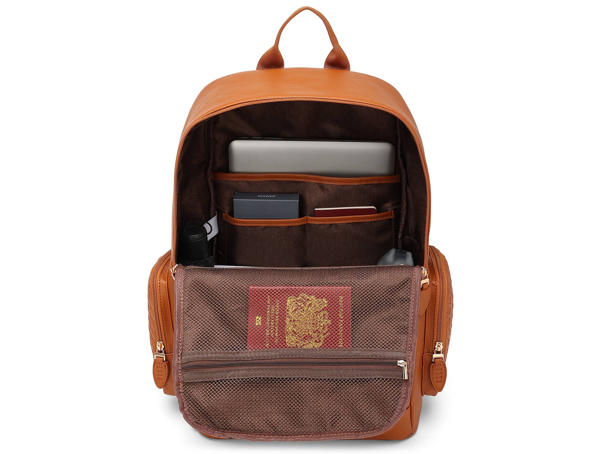 Alt View 1. Elle - ELLE Leisure Luxe 27L Vegan Leather Backpack - Brown - Brown.
