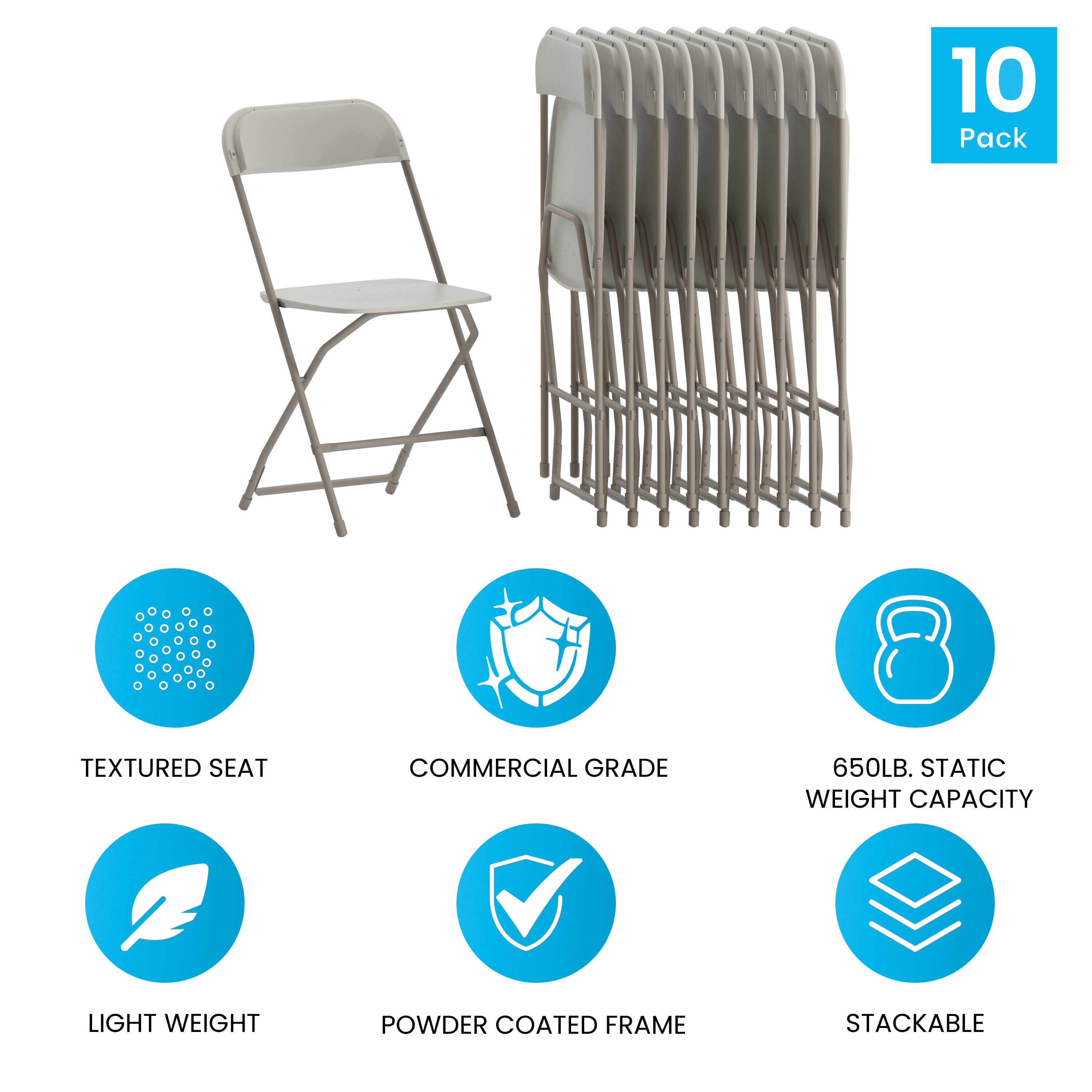 A Textured Seat Commercial Grade 10 Pack 650LB. Static Weight Capacity Light Weight Powder Coated Frame Stackable