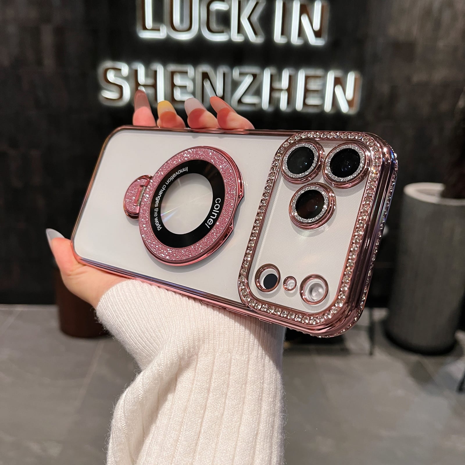 UUCOVER - Glitter Case for Apple iPhone 17 Pro Max with Rotating Metal Ring kickstand, Lens Protection Shockproof Slim Clear Cover - Pink price history on PriceWatchPro