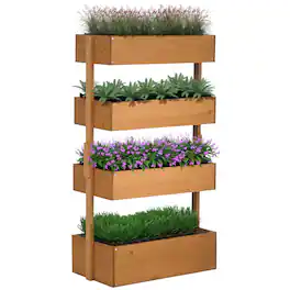Outsunny - Vertical 4 Tier Raised Garden Bed, Wooden Planter Box, Self-Draining with Bed Liner for Indoor Outdoor Flowers - Orange