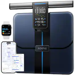 Renpho - Smart Scale with Large Handle Display, Body Composition Scale with BMI, Body Fat, 8 Electrodes, 50+ Metrics - Black