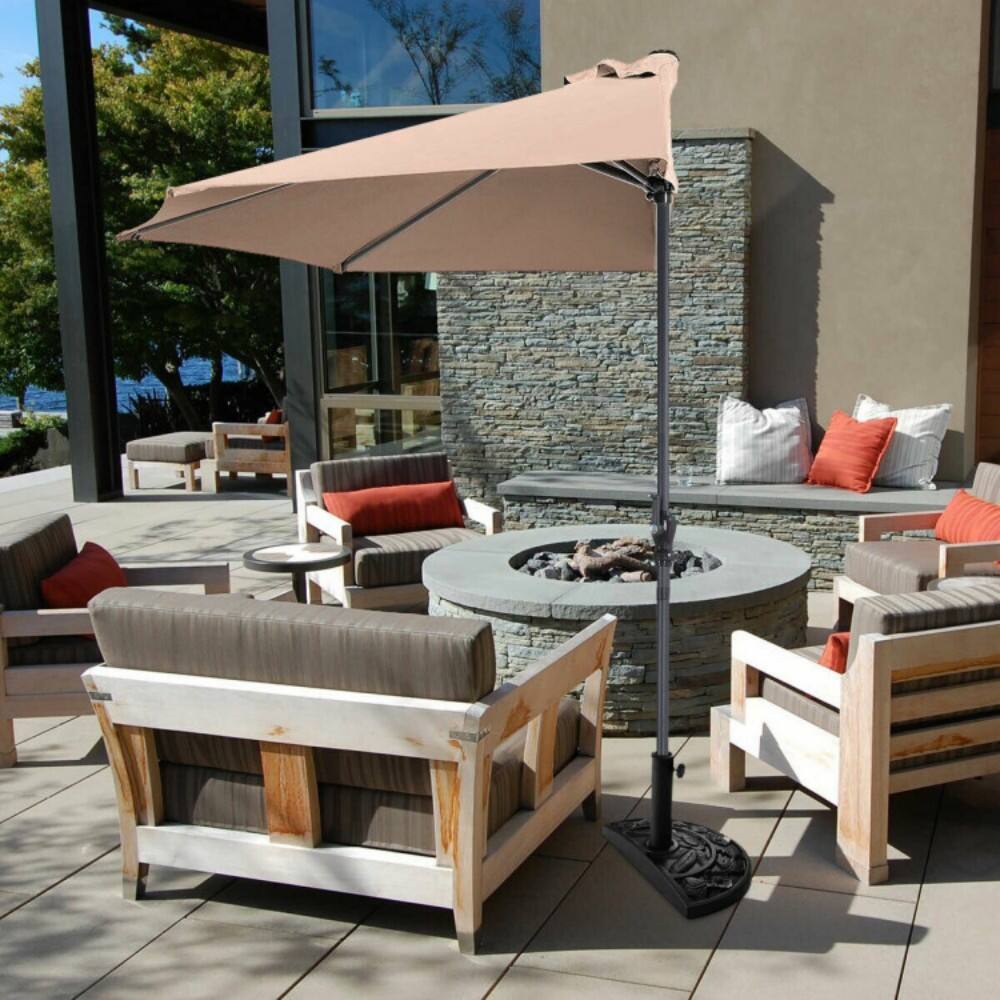 Back. Mondawe - 9 Ft Patio Umbrella Bistro Half Round without Weight Base - Beige.