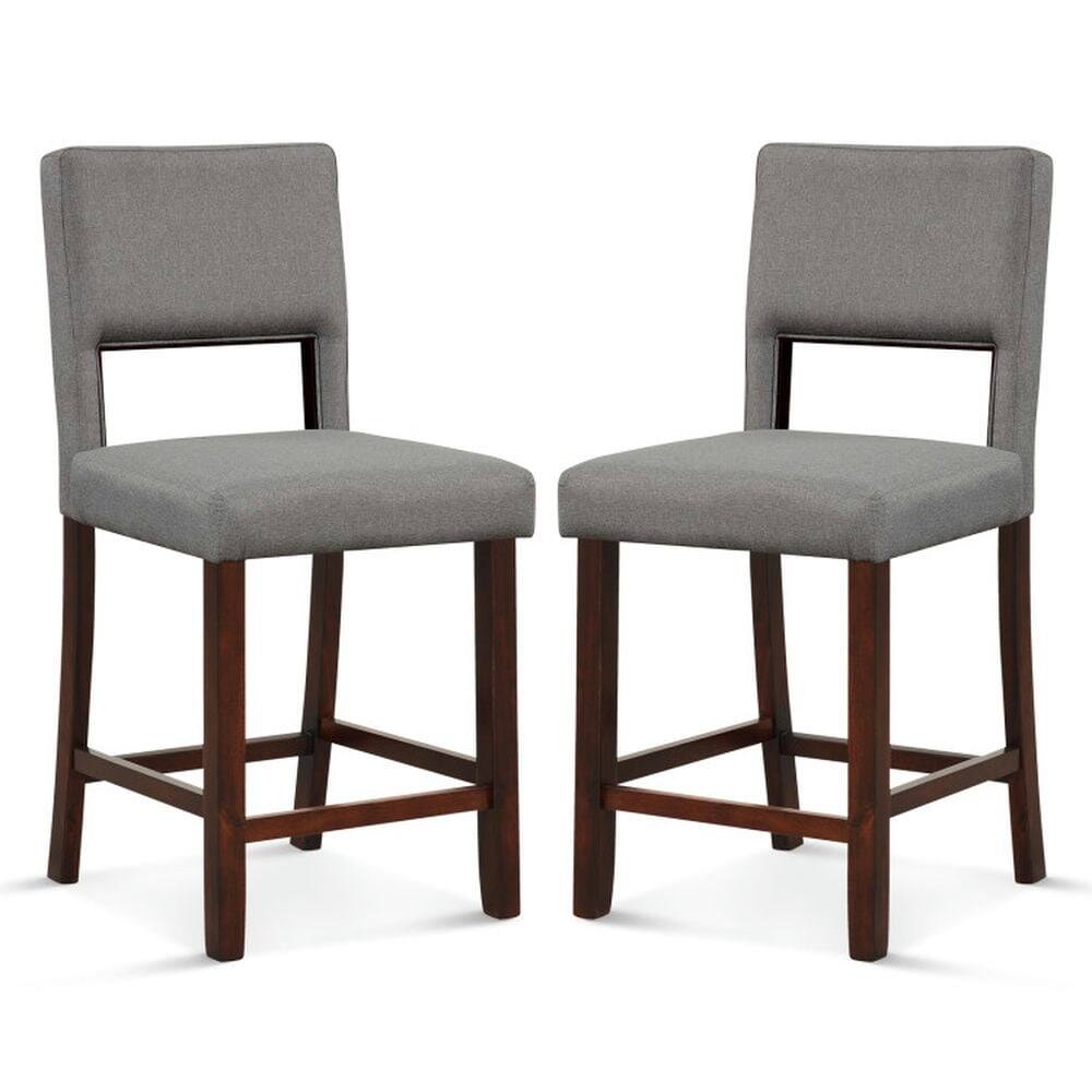 Front. Kadyn - 2 Pc Bar Chair Set with Hollowed Back and Rubber Wood Legs-Gray, for Kitchen Island - Gray.