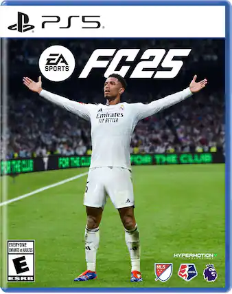 PS5 EA FC25 SPORTS Emirates FLY BETTER THE WUR FOR THE Cu FORR THIE CLUB EVERYONE ENFANTS et ADULTES E ESRB ACF I ~ HYPERMOTION ECHNOLOOT MLS NWSL - E (Everyone)