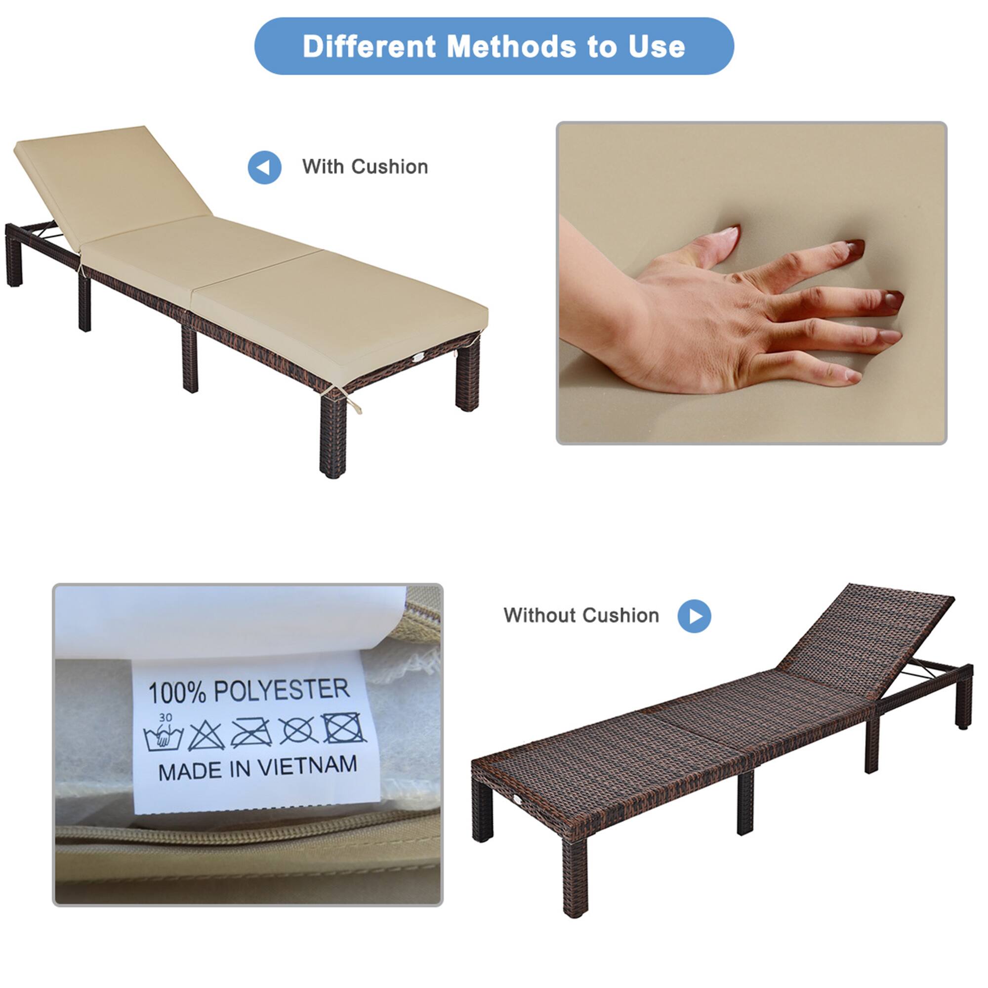 Different Methods to Use

With Cushion

Without Cushion

100% POLYESTER

MADE IN VIETNAM