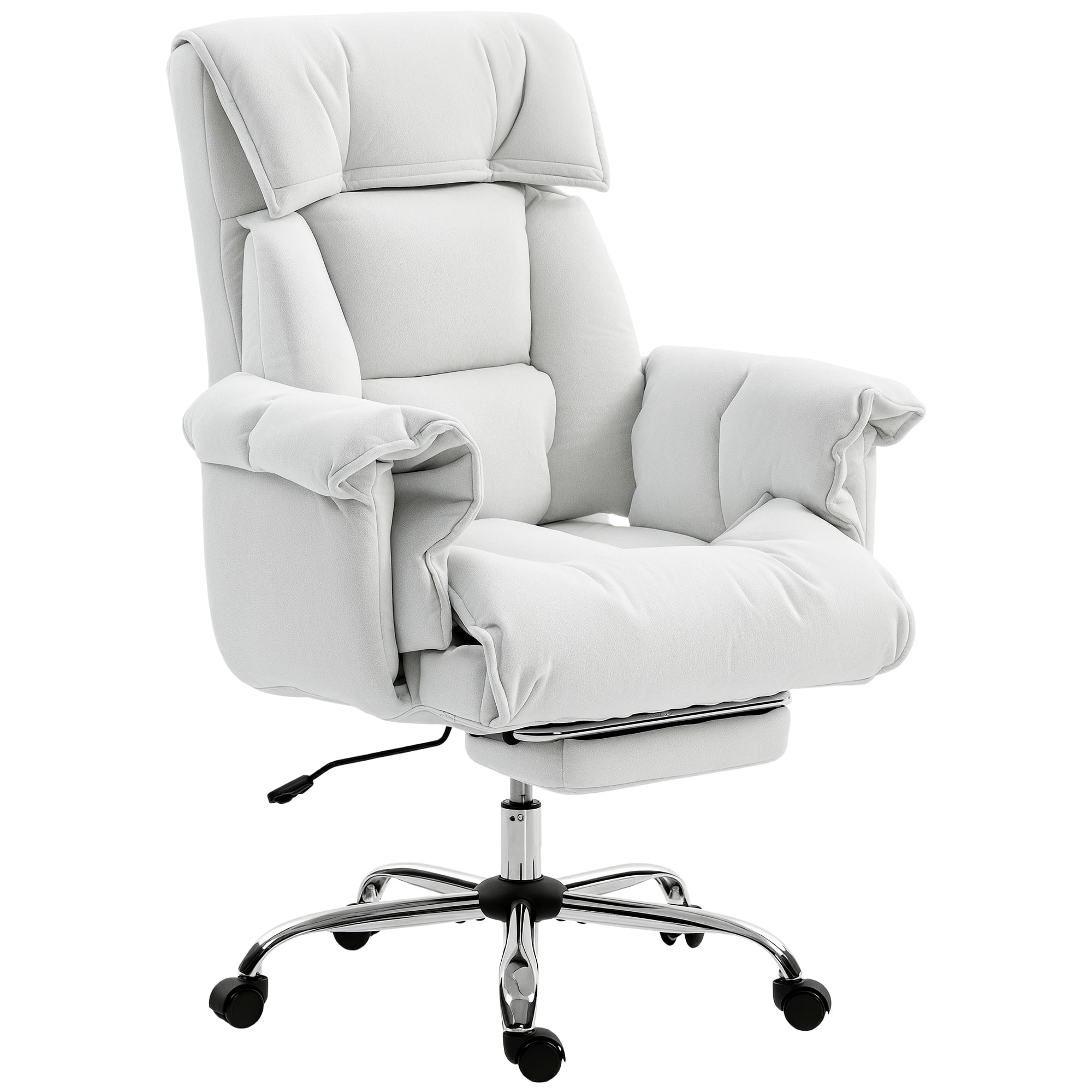 Homcom - Back Office Chair, Reclining Desk Chair with Footrest, High Resilience Foam, Rolling Wheels - White