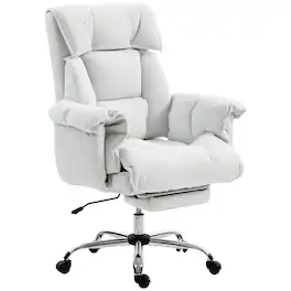 Homcom - Back Office Chair, Reclining Desk Chair with Footrest, High Resilience Foam, Rolling Wheels - White