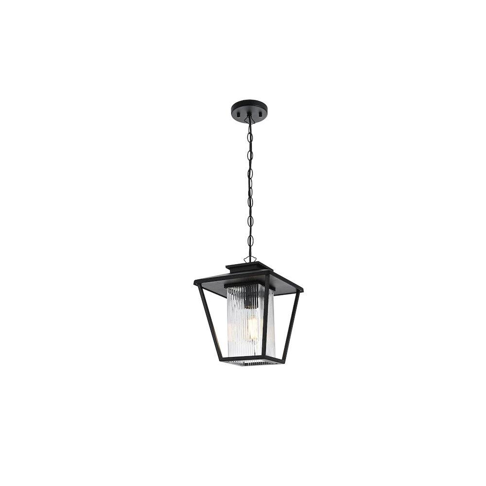 Angle. Elegant Lighting - Gaul 7 inch Outdoor Pendant in Black - Black.