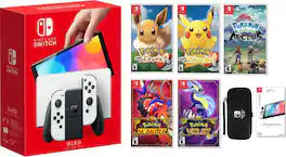 Switch Oled Pokemon Bundle With Legends Arceus , Scarle, Violet, Let's Go Pikachu, Let's Go Evee & Accessories - Nintendo Switch
