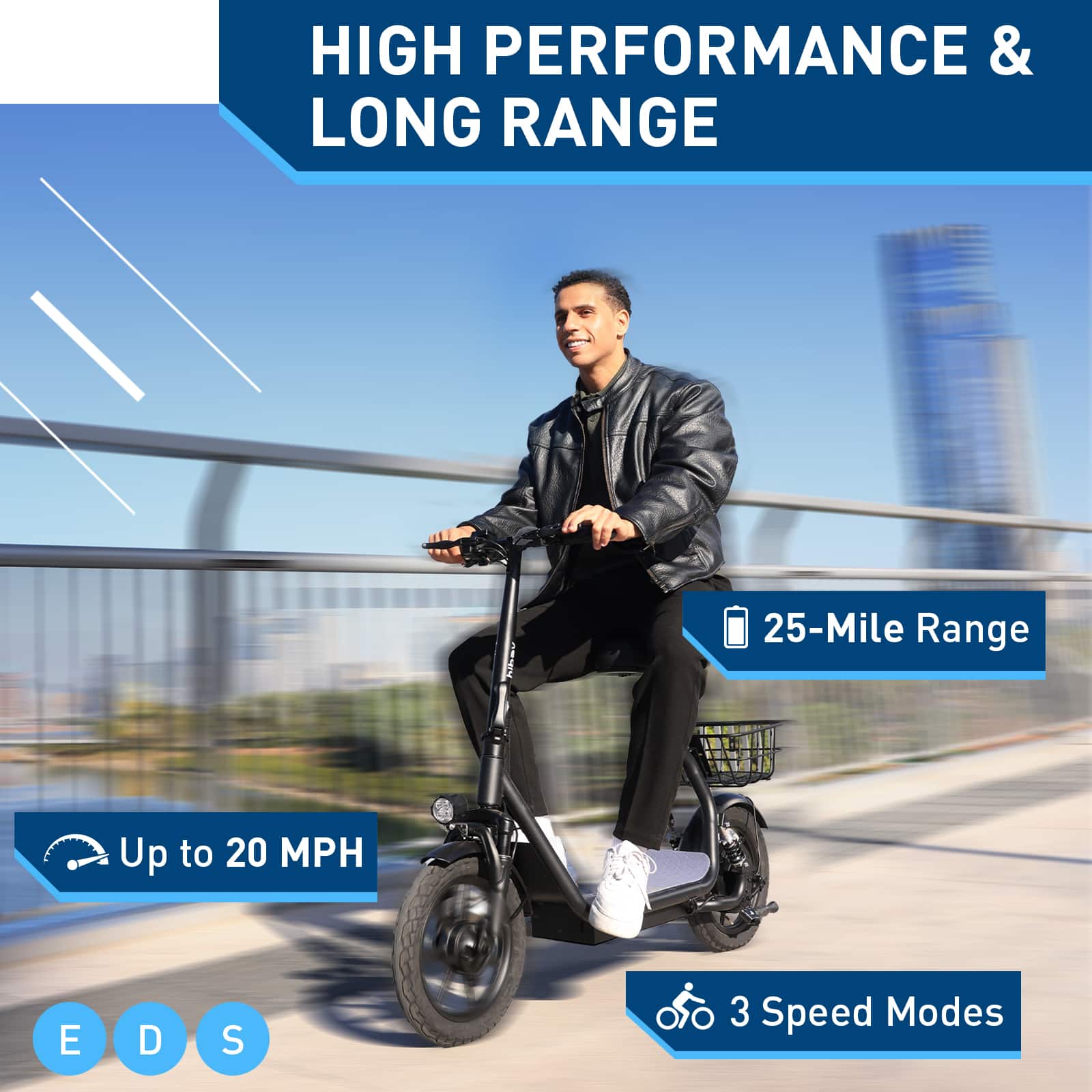 High Performance & Long Range: 25-Mile Range, Up to 20 MPH, 3 Speed Modes.