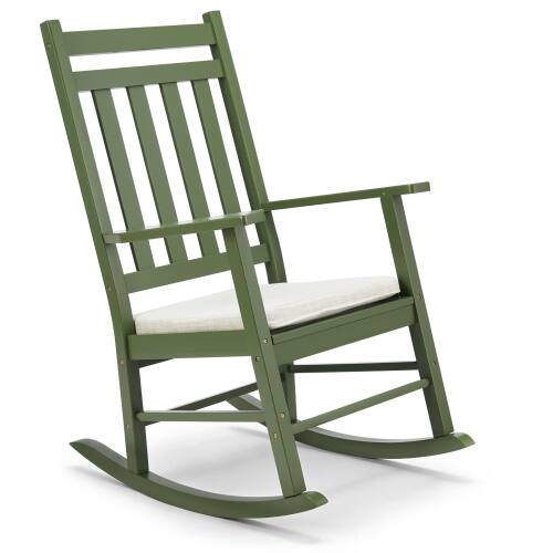 Winado - 46in Wooden Rocking Chair Weatherproof Rocker with Cushion, Wooden Rocking Bench for Patio Yard Garden Outdoor Indoor - Olive