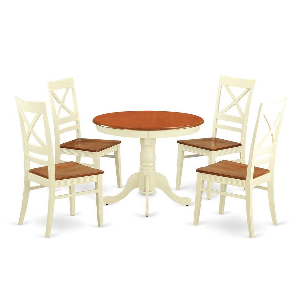 Back. East West Furniture - 5 Pc Table set for 4-Kitchen dinette Table and 4 Kitchen Chairs - Buttermilk & Cherry.
