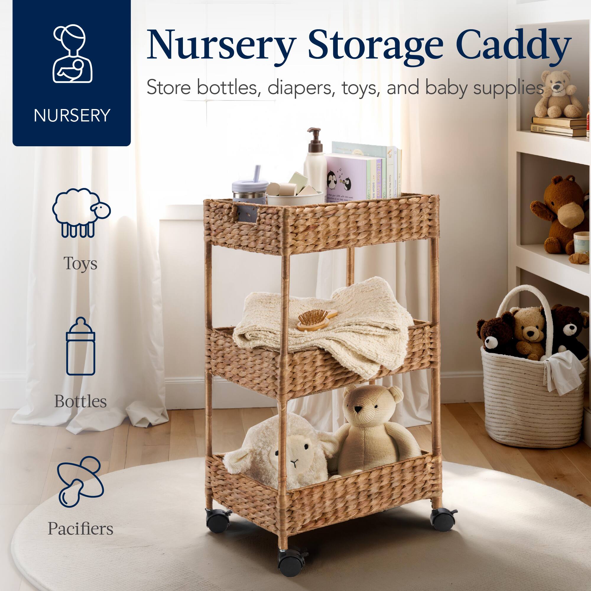 Nursery Storage Caddy

Store bottles, diapers, toys, and baby supplies

Nursery

Toys

Bottles

Pacifiers