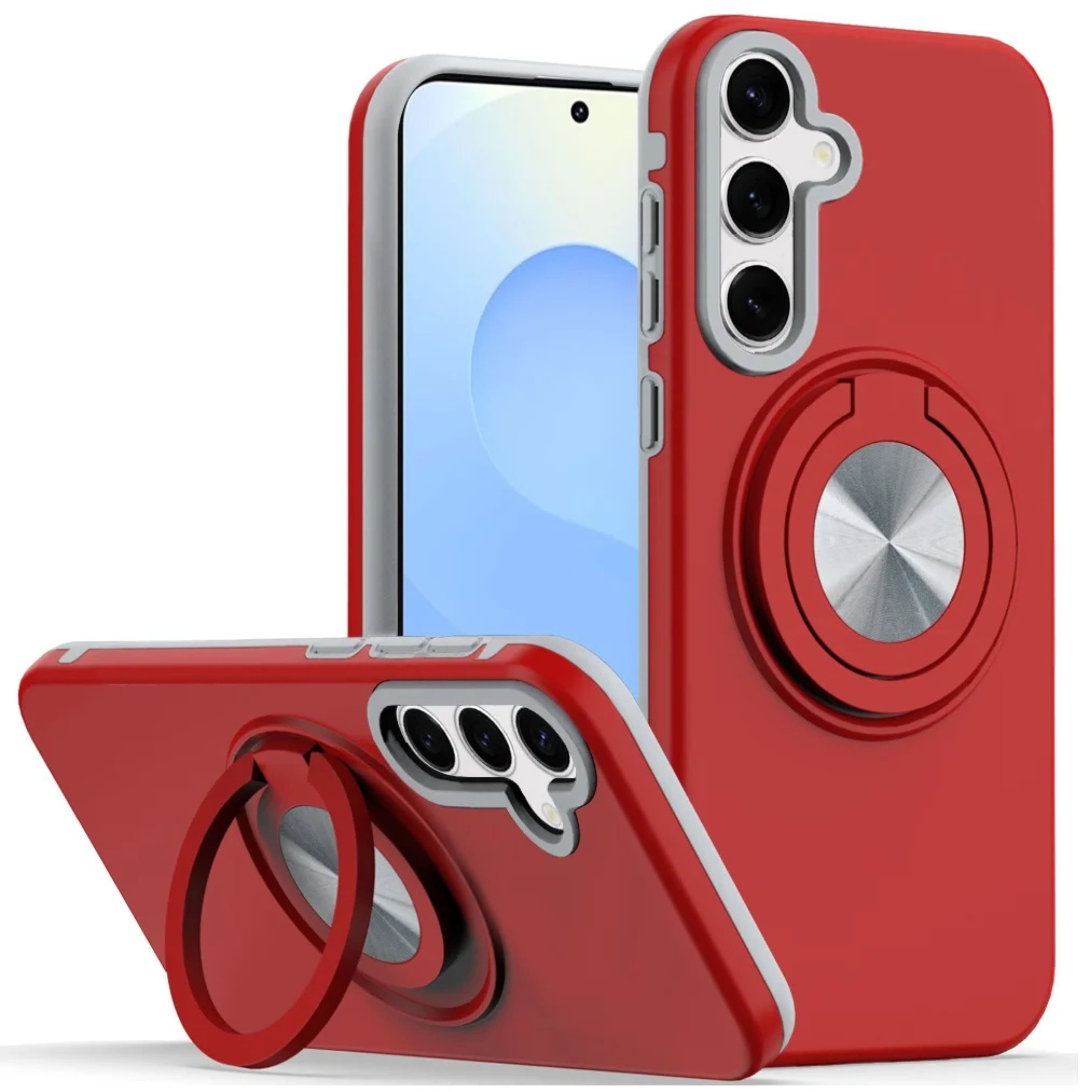 Kitcheniva - Shockproof Ring Stand Protective Cover With 2 Tempered Glass For Samsung S24 S25 Plus Red - Blue price history on PriceWatchPro