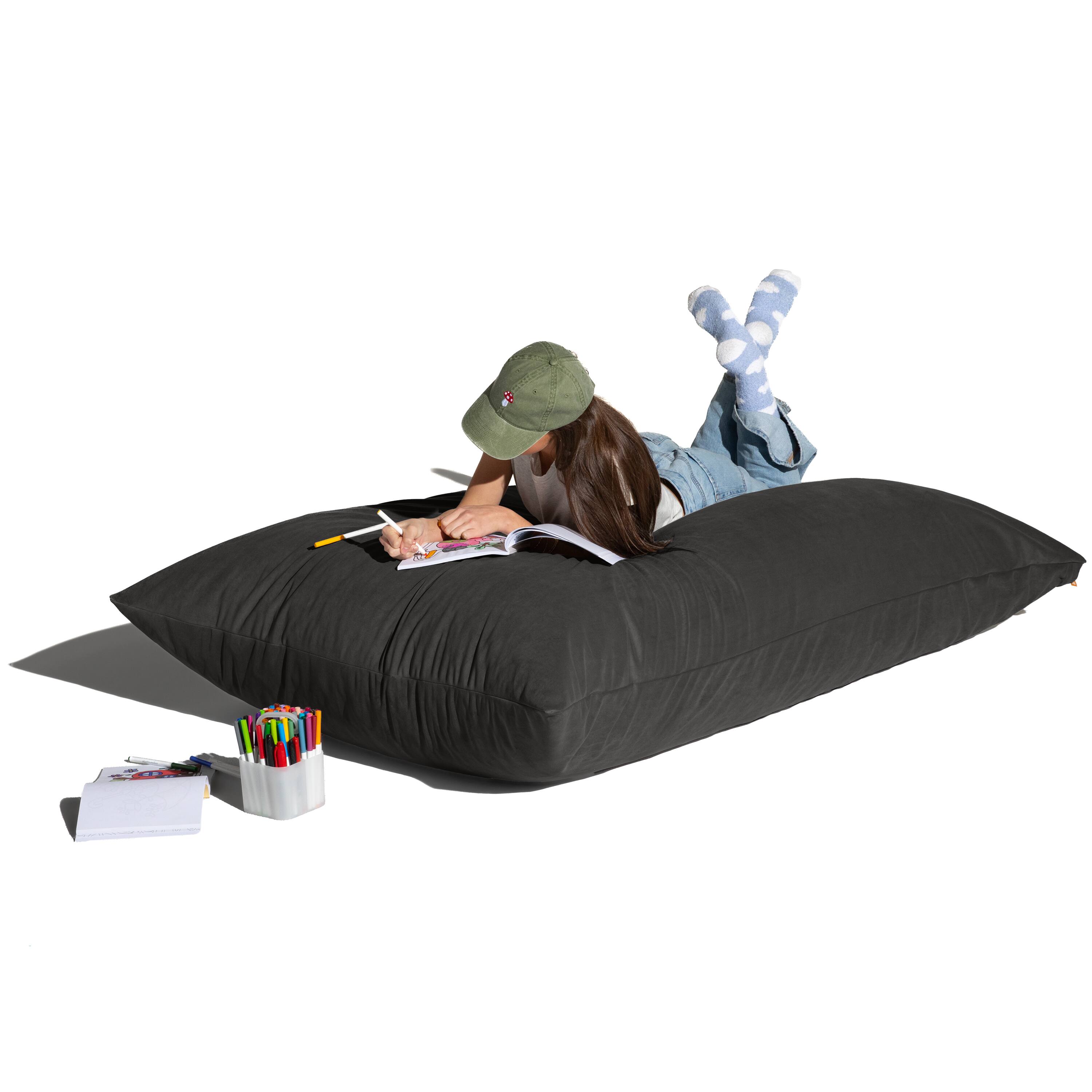 Angle. Jaxx - Jaxx Pillow Saxx 5.5-Foot Décor Bean Bag Giant Floor Pillow Lounge, Lush Velvet Black - Lush Velvet Black.