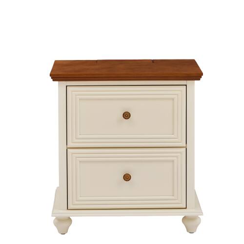 Alt View 4. LUCKY ONE - 22.9" Mid Century Nightstand with Charging Station 2 Drawers USB - Brown+White.