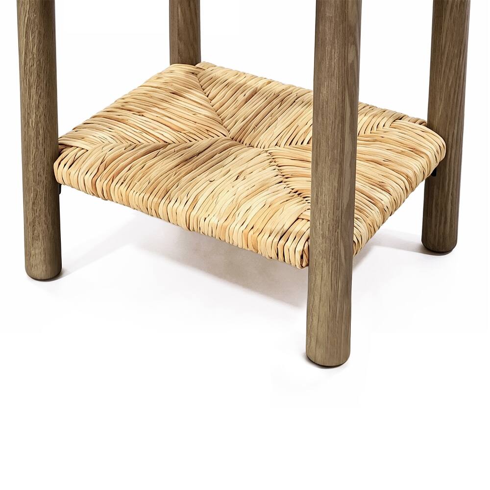 Alt View 6. Loheer - Loheer Antique Grey Nightstand Solid Wood End Table with Woven Jute Shelf and Drawer - Antique Grey.