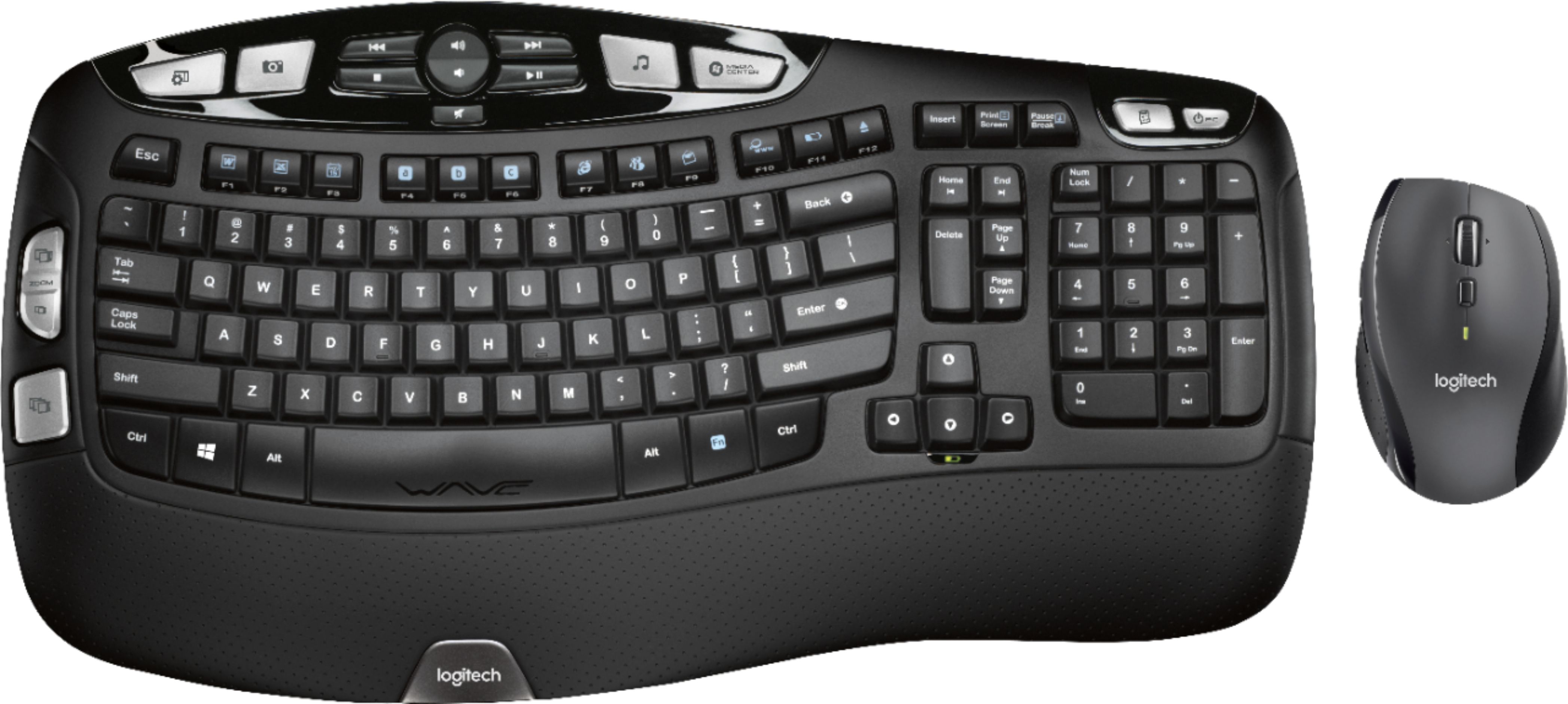 Logitech - MK570 Ergonomic Wireless Optical Comfort Wave Keyboard and Mouse - Black