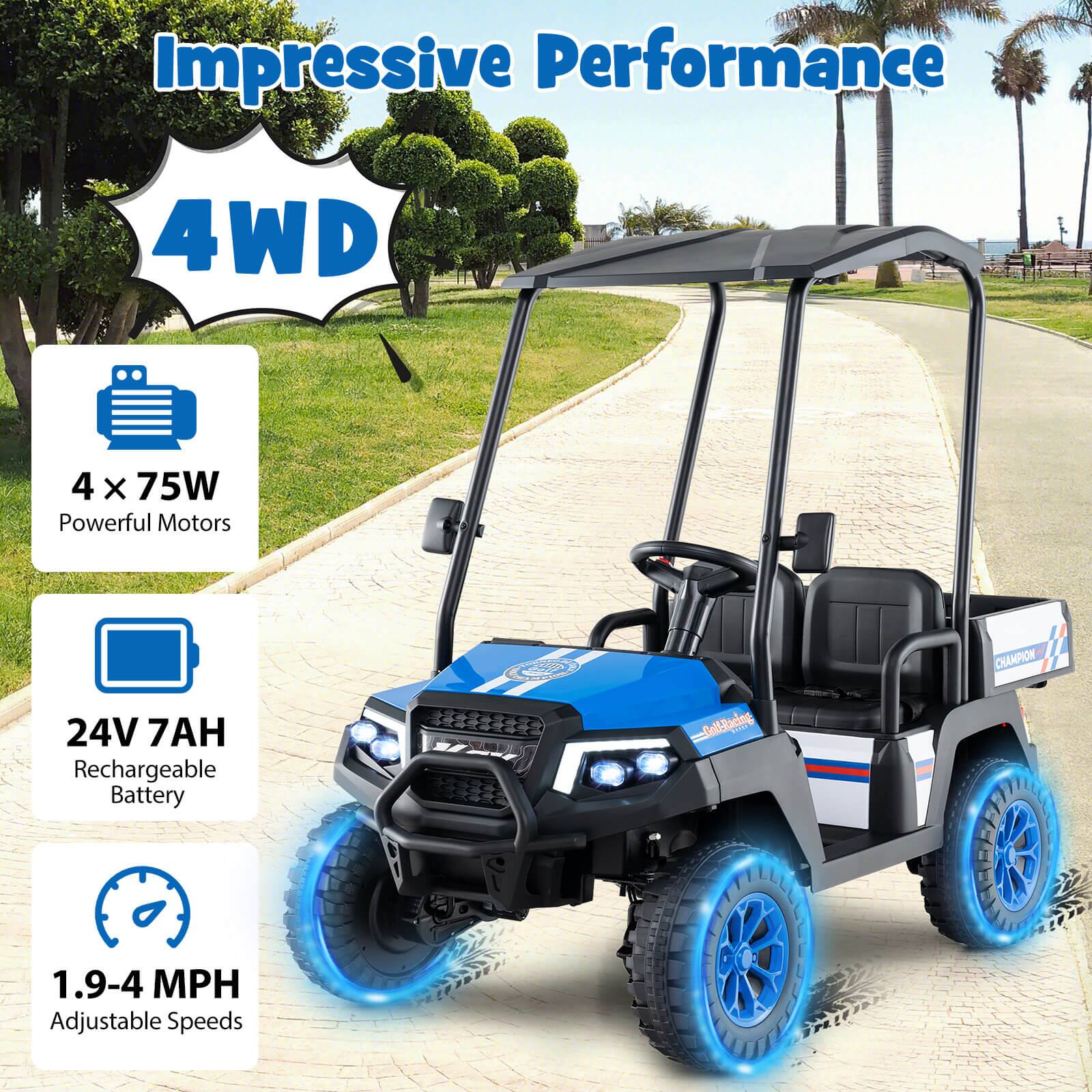 Impressive Performance  
4WD  
4 x 75W Powerful Motors  
24V 7AH Rechargeable Battery  
1.9-4 MPH Adjustable Speeds