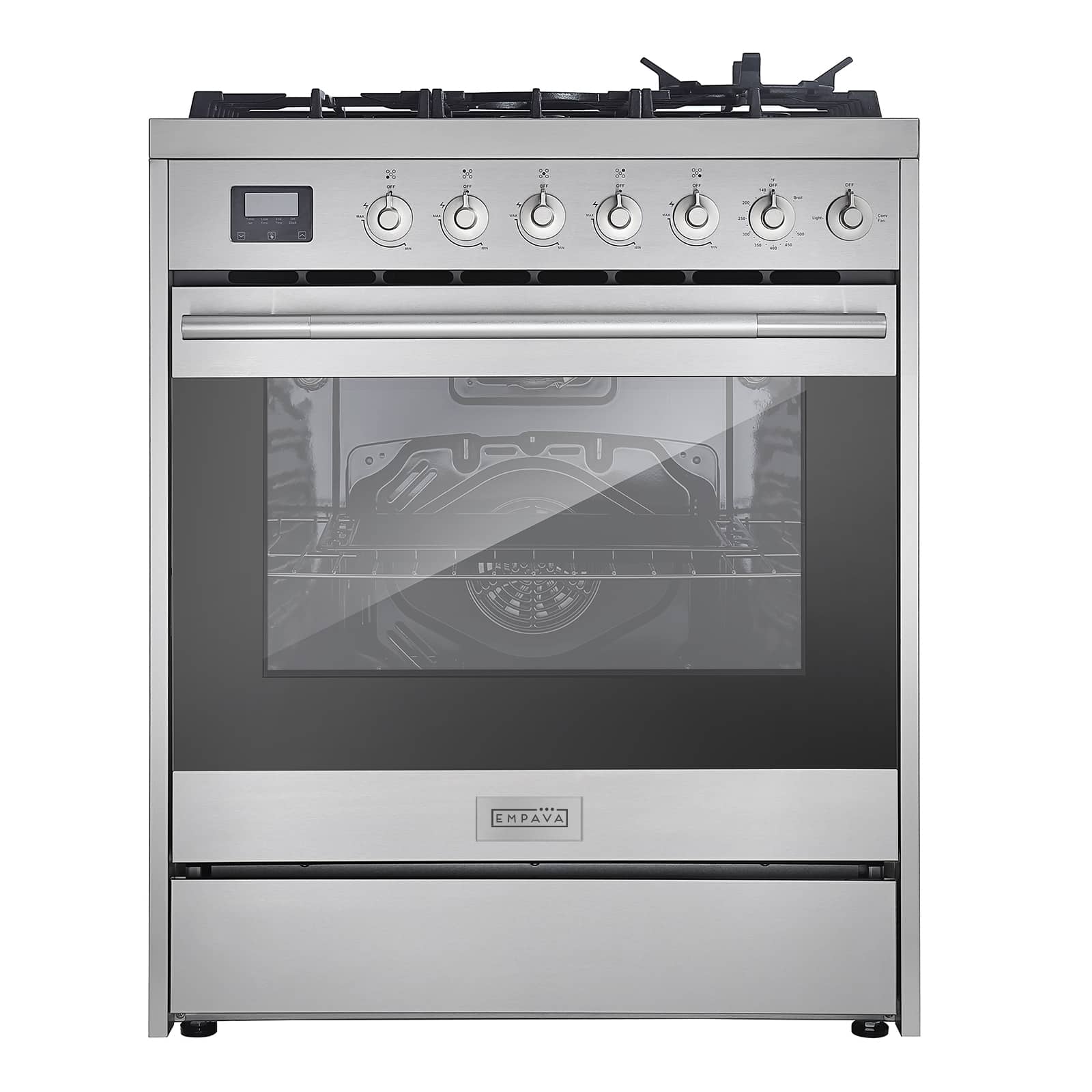Empava - 30 in. Gas Range with 5 Sealed Burners, 5.0 Cu.Ft Convection Kitchen Oven - LP Convertible - Storage Drawer - Stainless Steel