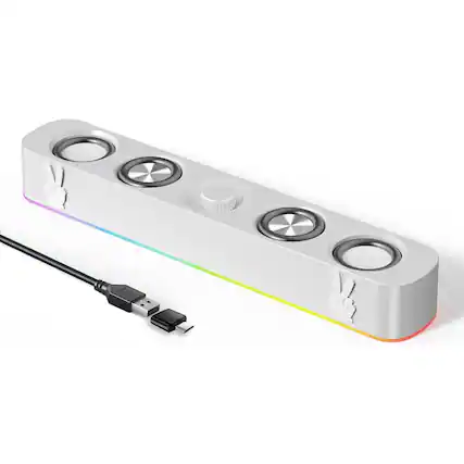 Front. ACJPR - USB Computer Speakers, Wired Bluetooth Sound Bar with RGB Lights & Volume Knob.