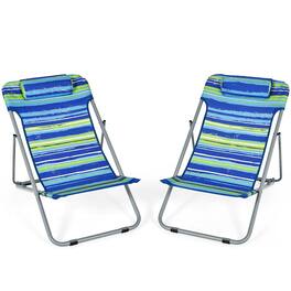Costway - Set of 2 Beach Chair Portable 3-Position Lounge Chair w/ Headrest - Blue