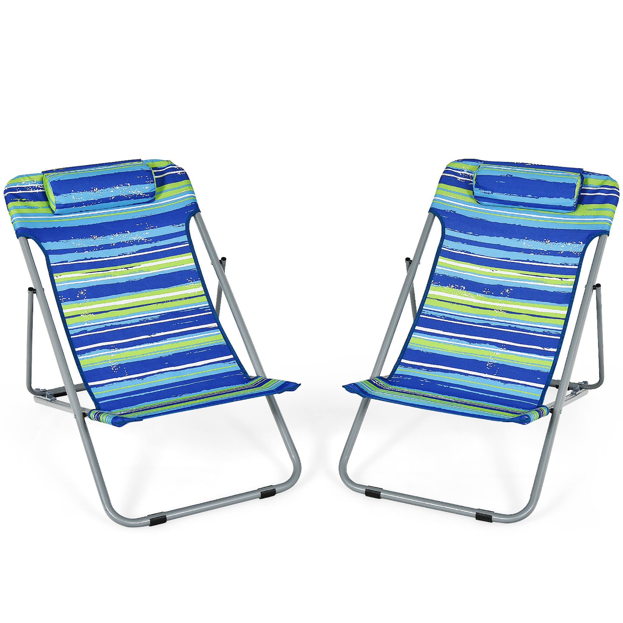 Front. Costway - Costway Set of 2 Beach Chair Portable 3-Position Lounge Chair w/ Headrest - Blue.