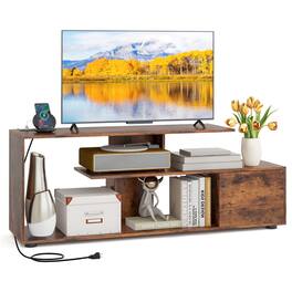 Pefilos - 60 Inch Entertainment Center TV Stand with Power Outlet, Entertainment Center, Rustic TV Cabinet - Brown