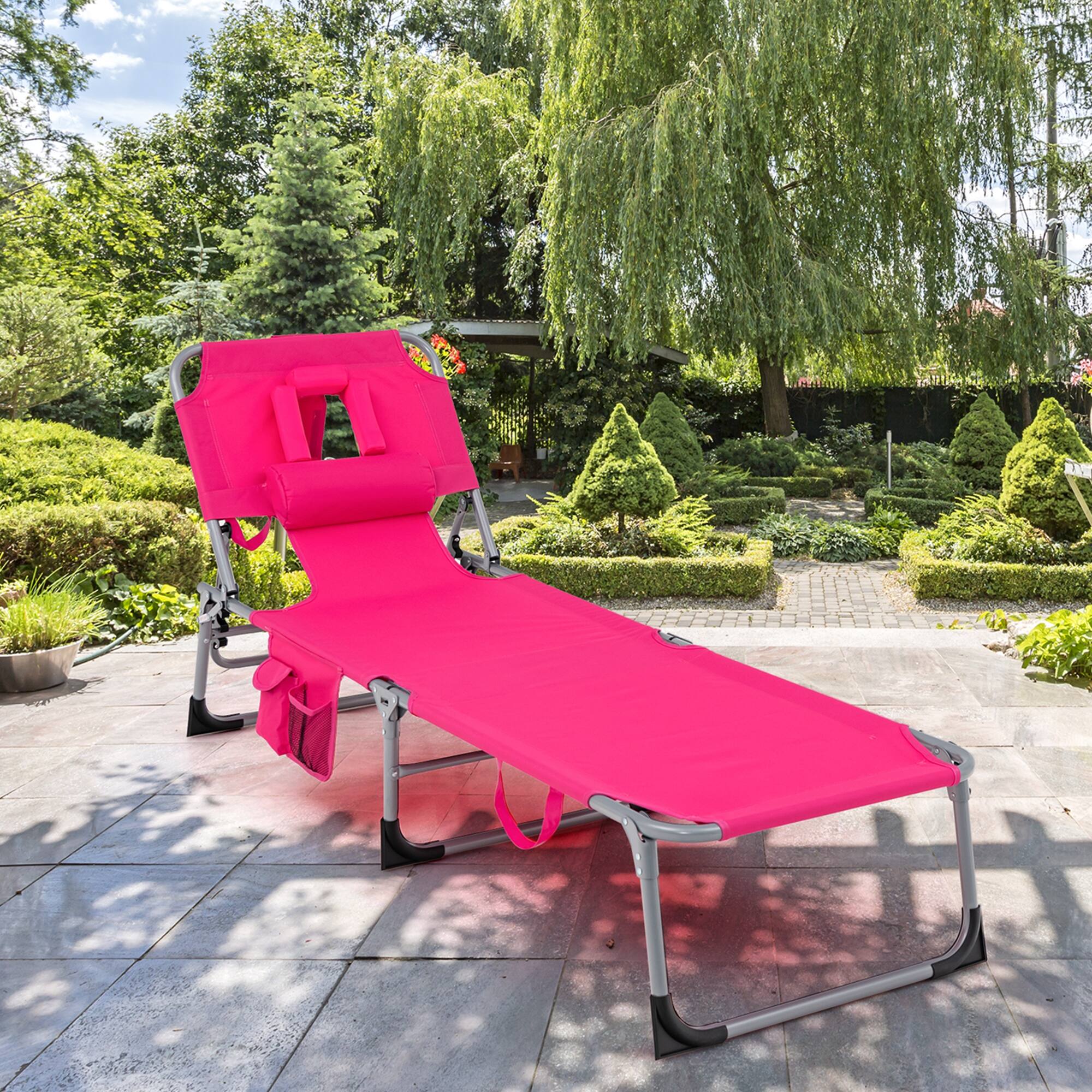 Alt View 10. Costway - Costway 2 PCS Outdoor Beach Lounge Chair Folding Chaise Lounge with Pillow - Pink.