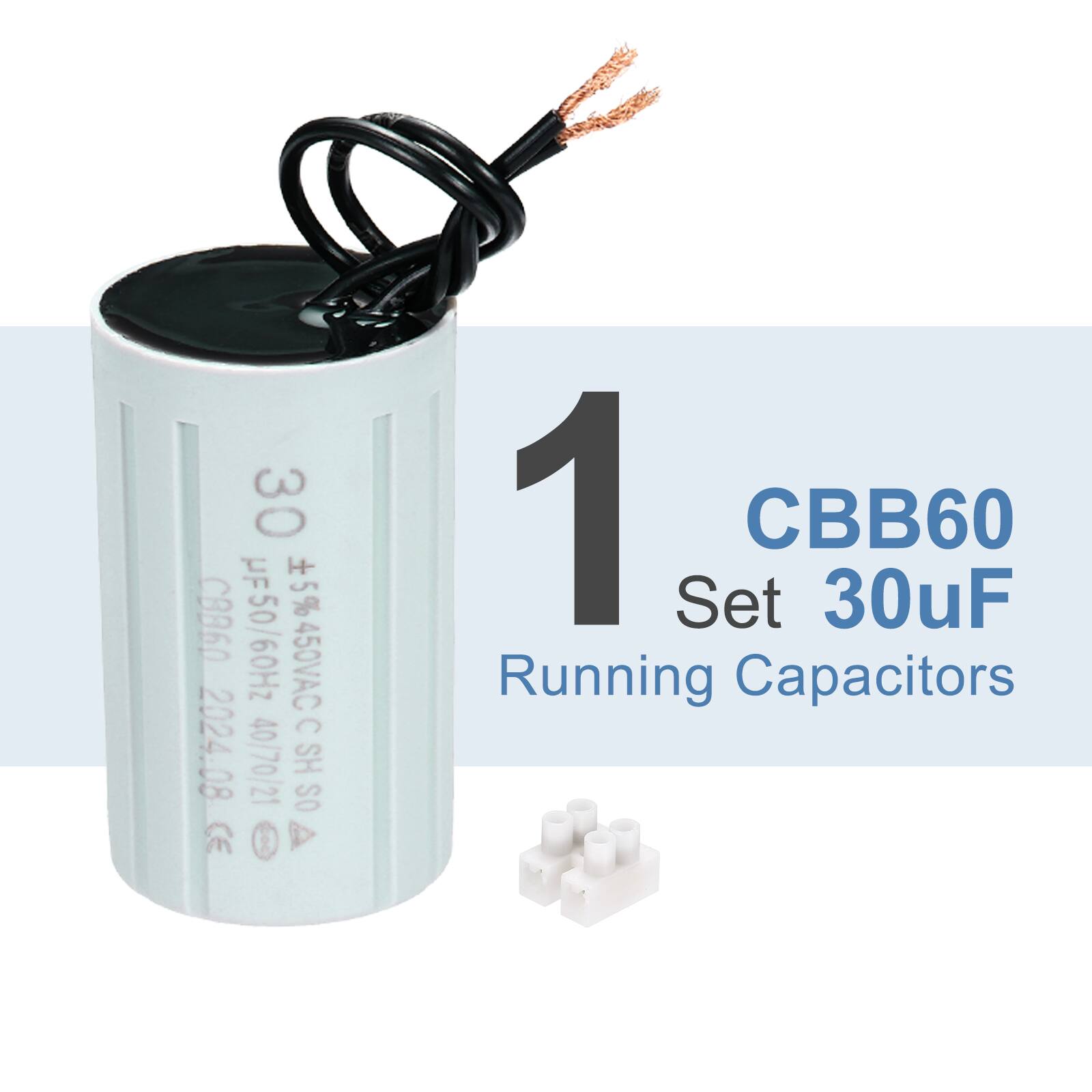 30 µF 50/60Hz 5% 450VAC C 2024.08 40/70/21 SH OS CE 1 Set CBB60 30µF Running Capacitors