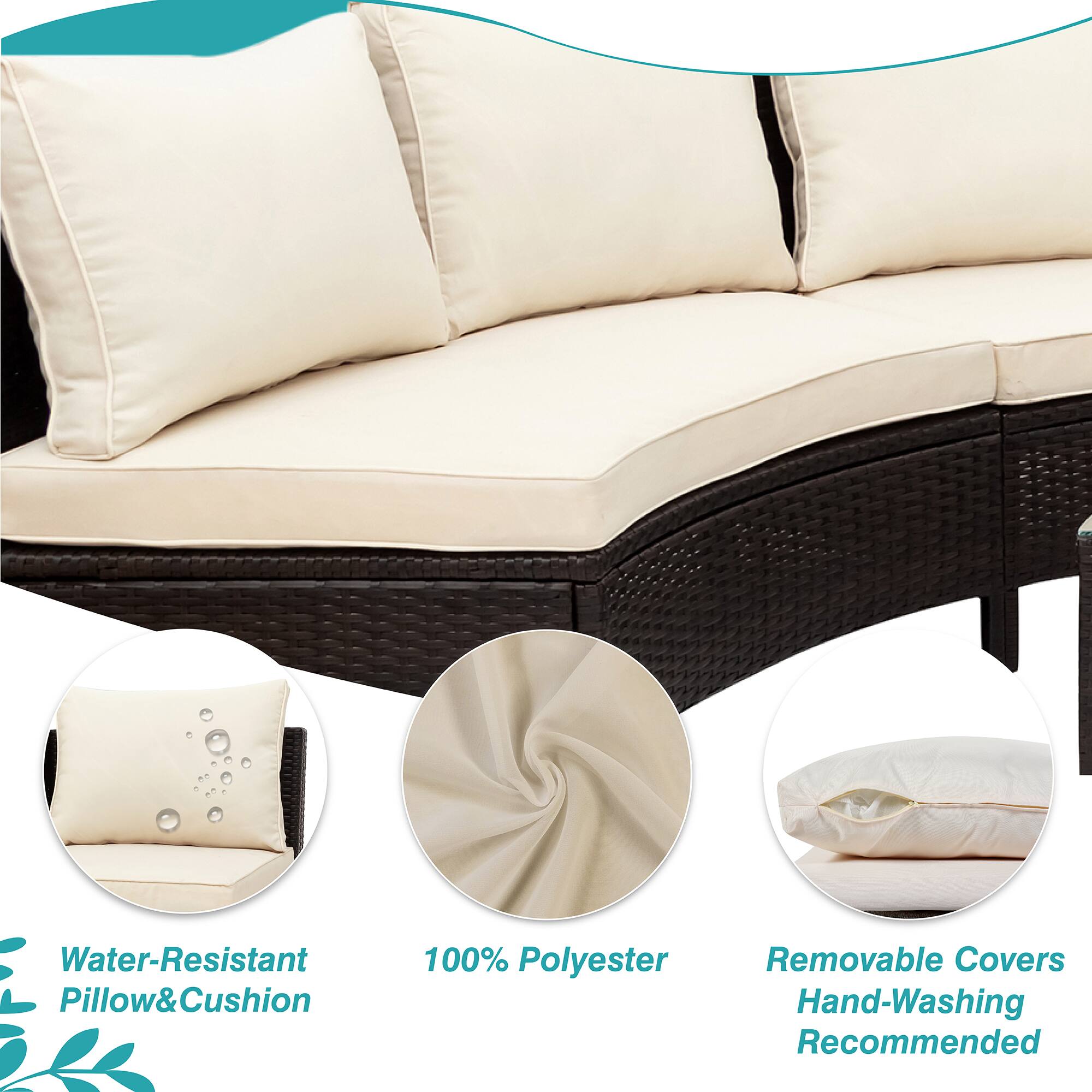 Water-Resistant Pillow & Cushion, 100% Polyester, Removable Covers, Hand-Washing Recommended