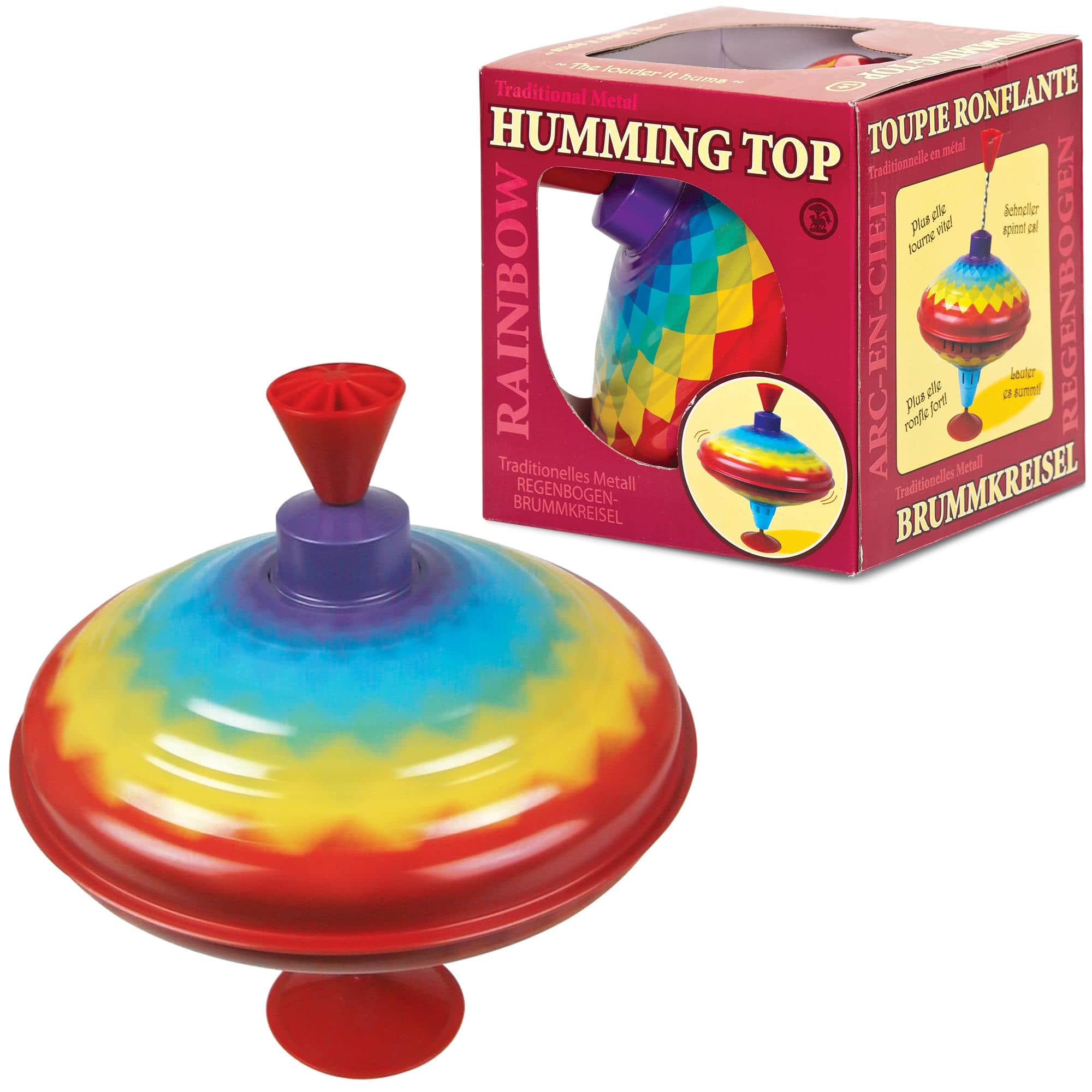 One For Fun - Rainbow Humming Top, Classic Pump-Action Metal Spinning Top Toy for Toddlers and Kids - Multicolor price history on PriceWatchPro