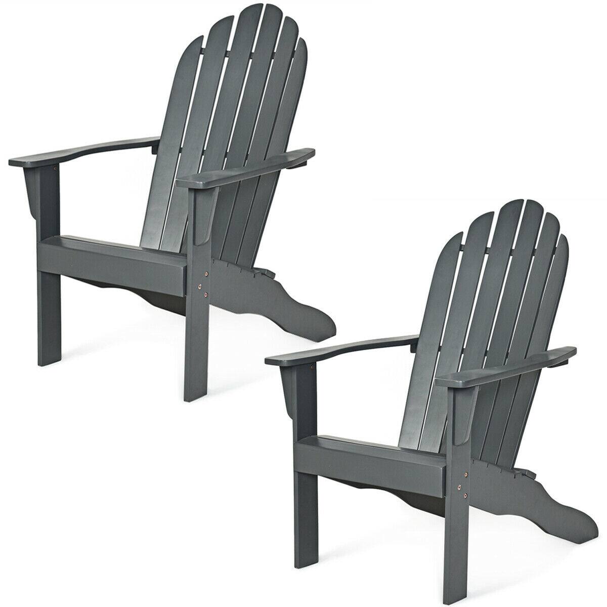 Alt View 1. Gymax - Gymax 2PCS Wooden Classic Adirondack Chair Lounge Chair Outdoor Patio Grey - Grey.