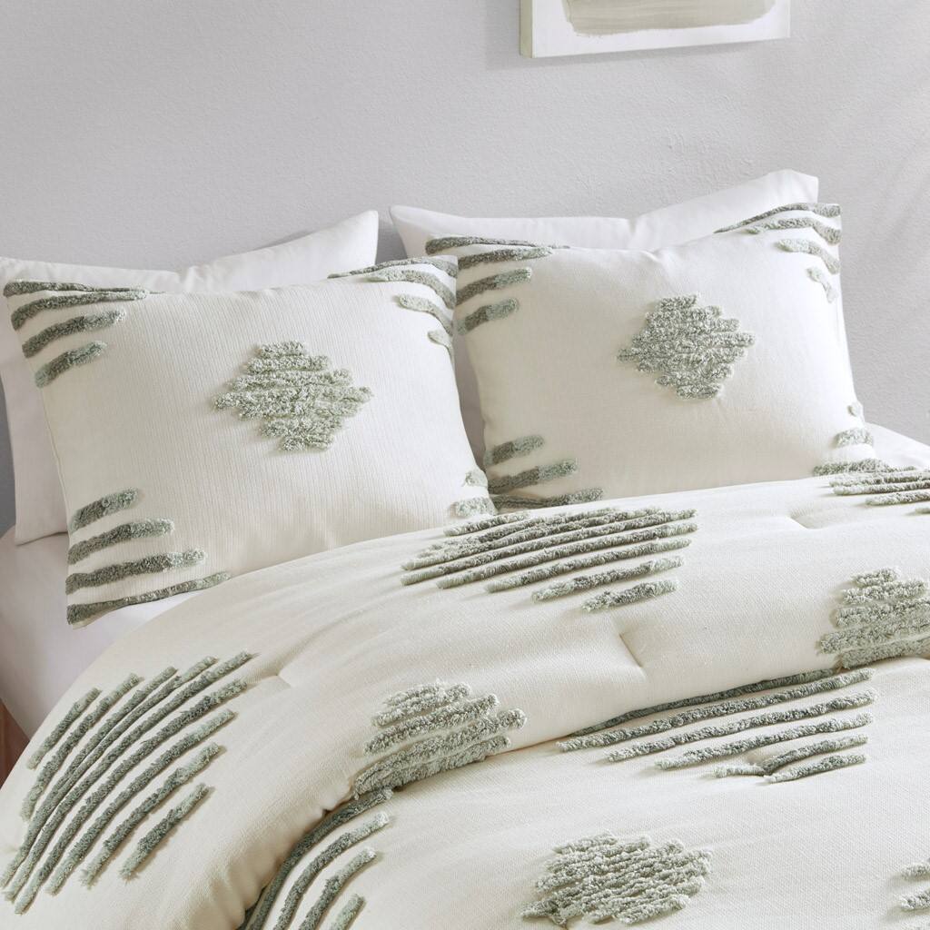 Alt View 1. Gracie Mills - Gracie Mills Mitch Modern Chenille Textured Comforter Set - Green/Ivory.