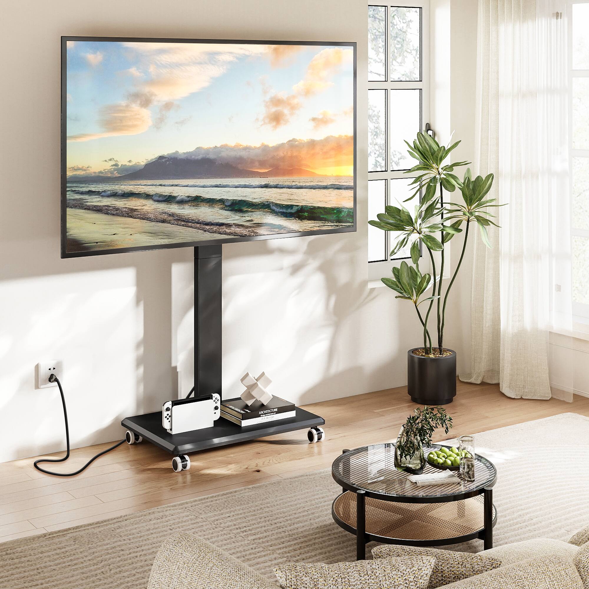Alt View 3. Rfiver - Suitable for 32 to 65 inch mobile TV stands, with power plug included - Blcak.