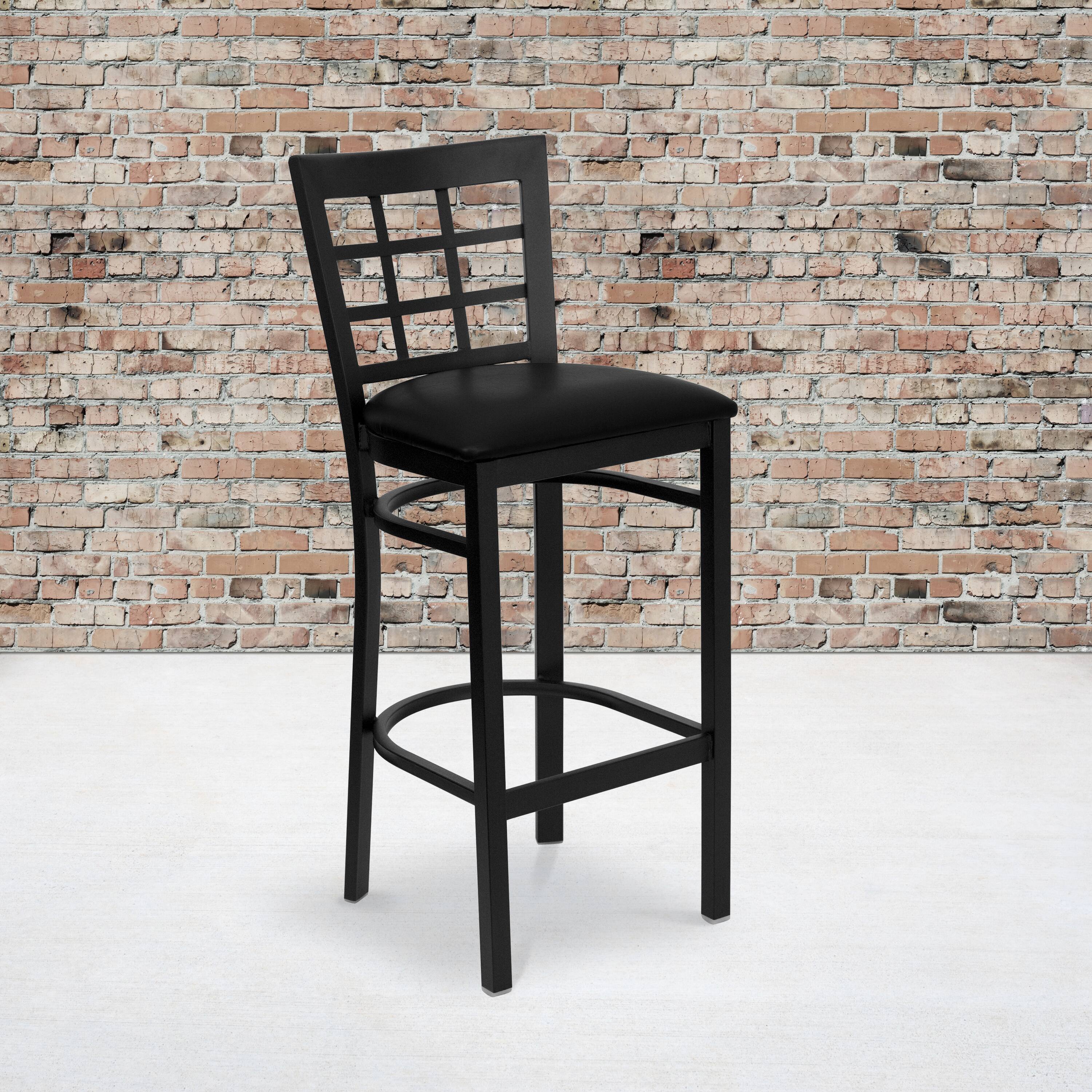 Angle. Flash Furniture - HERCULES Series Black Window Back Metal Restaurant Barstool - Black Vinyl Seat - Black.