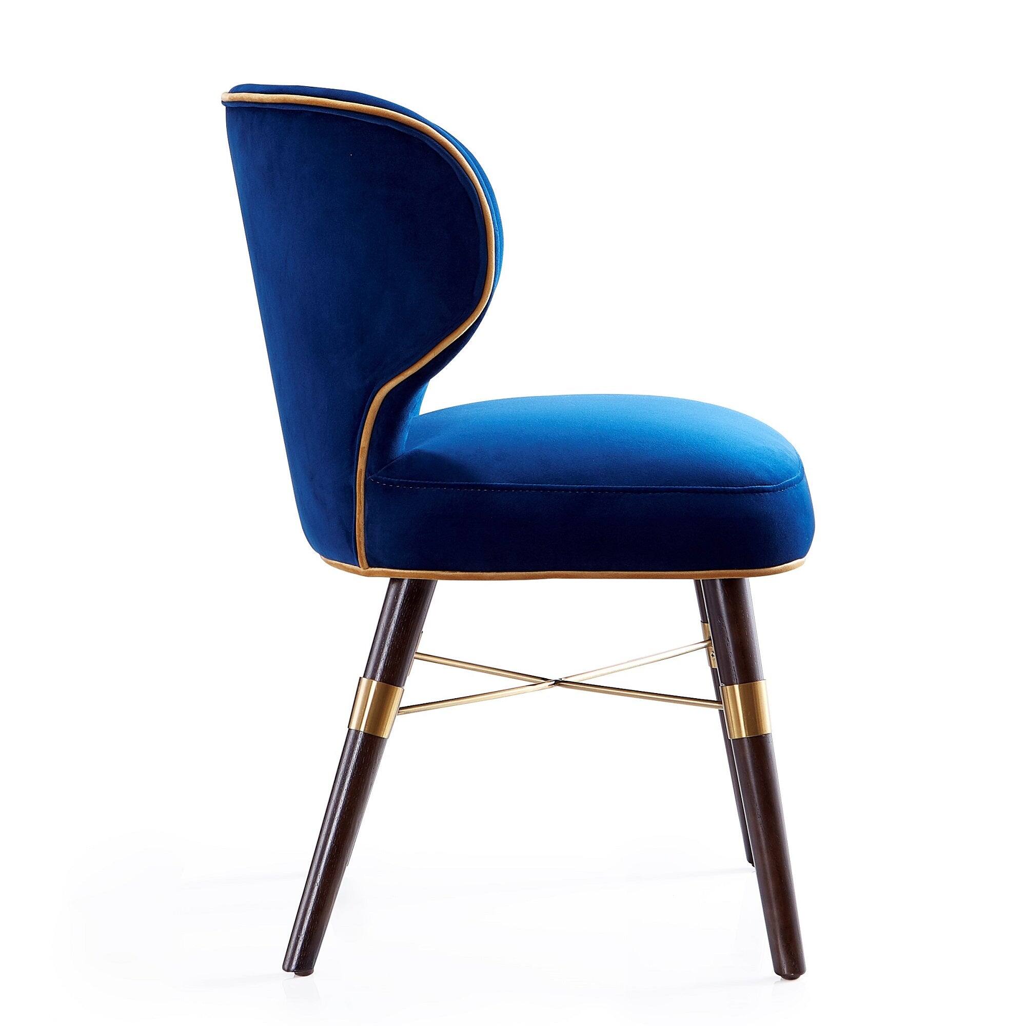 Alt View 2. Manhattan Comfort - Strine Modern Wood Upholstered Dining Chair - Set of 2 - Blue and Gold.