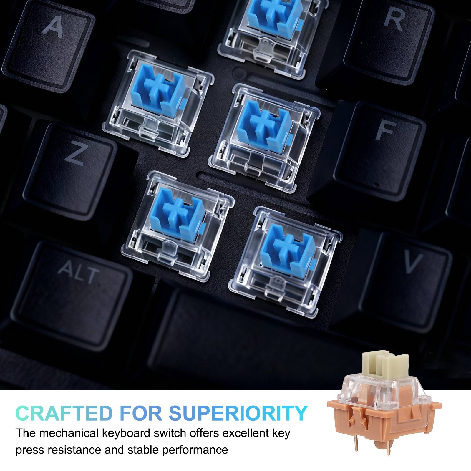 A Z T R F ALT V  
CRAFTED FOR SUPERIORITY  
The mechanical keyboard switch offers excellent key press resistance and stable performance