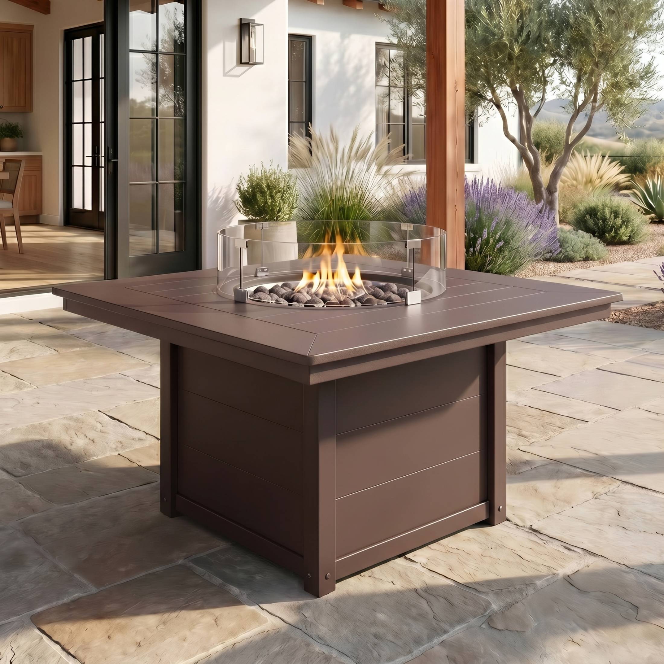 Angle. WestinTrends - WestinTrends Helios 42" Modern Outdoor Patio Propane Square Fire Pit Table - Dark Brown.