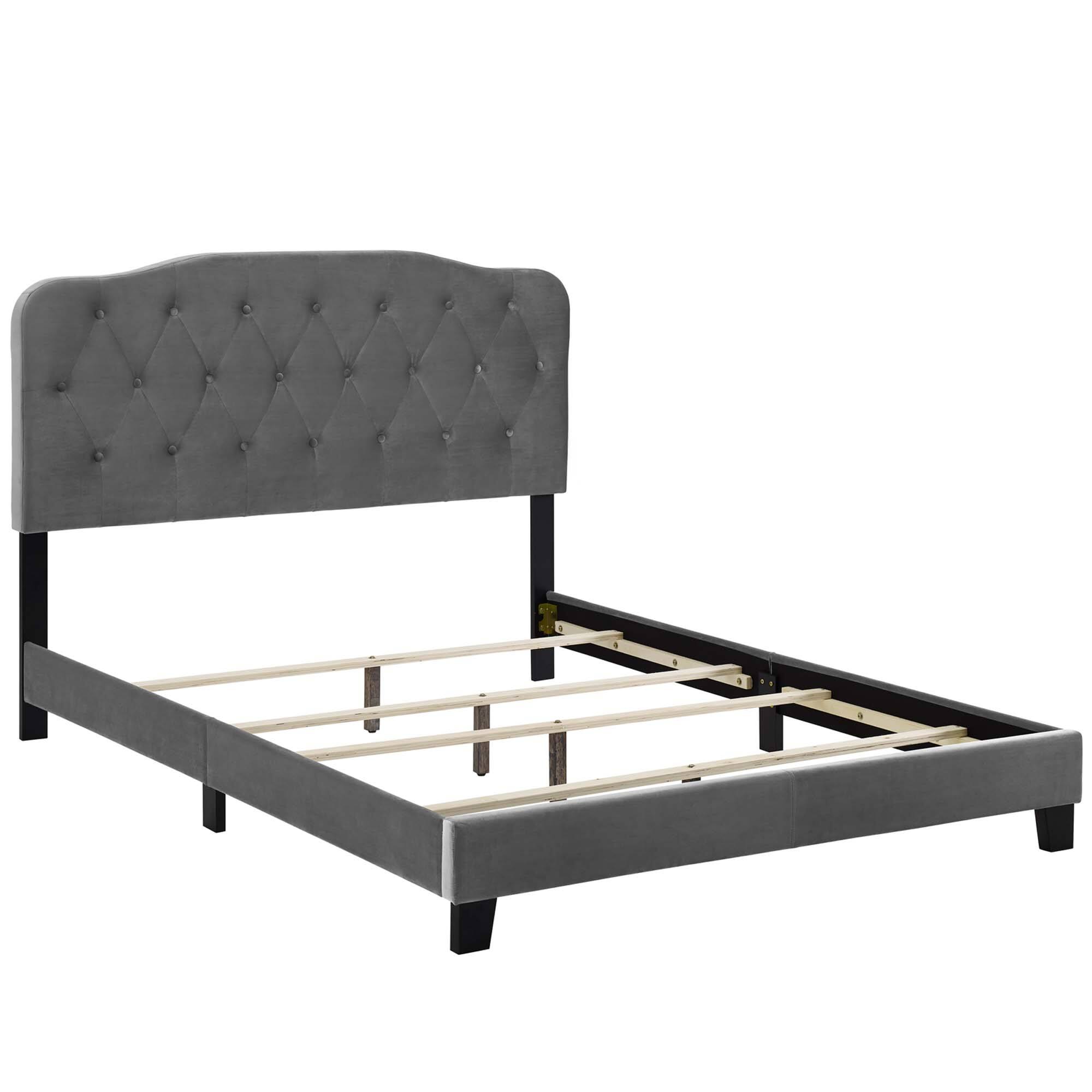 Left. Modway - Loryn Vinyl Full Bed Frame with Round Splayed Legs - Black.